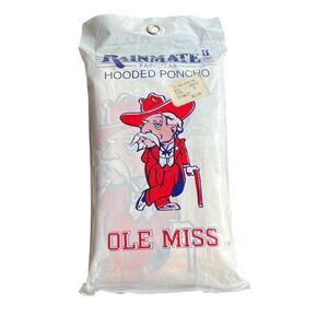 Vintage Ole Miss Colonel Reb Hooded Poncho New Deadstock 90s Rainmate II